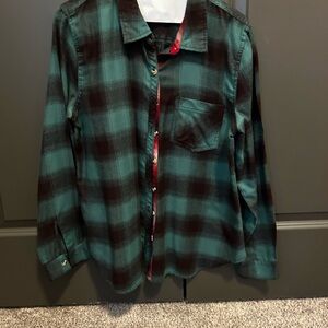 Maurices Teal and Black Plaid Women's Button Down Shirt